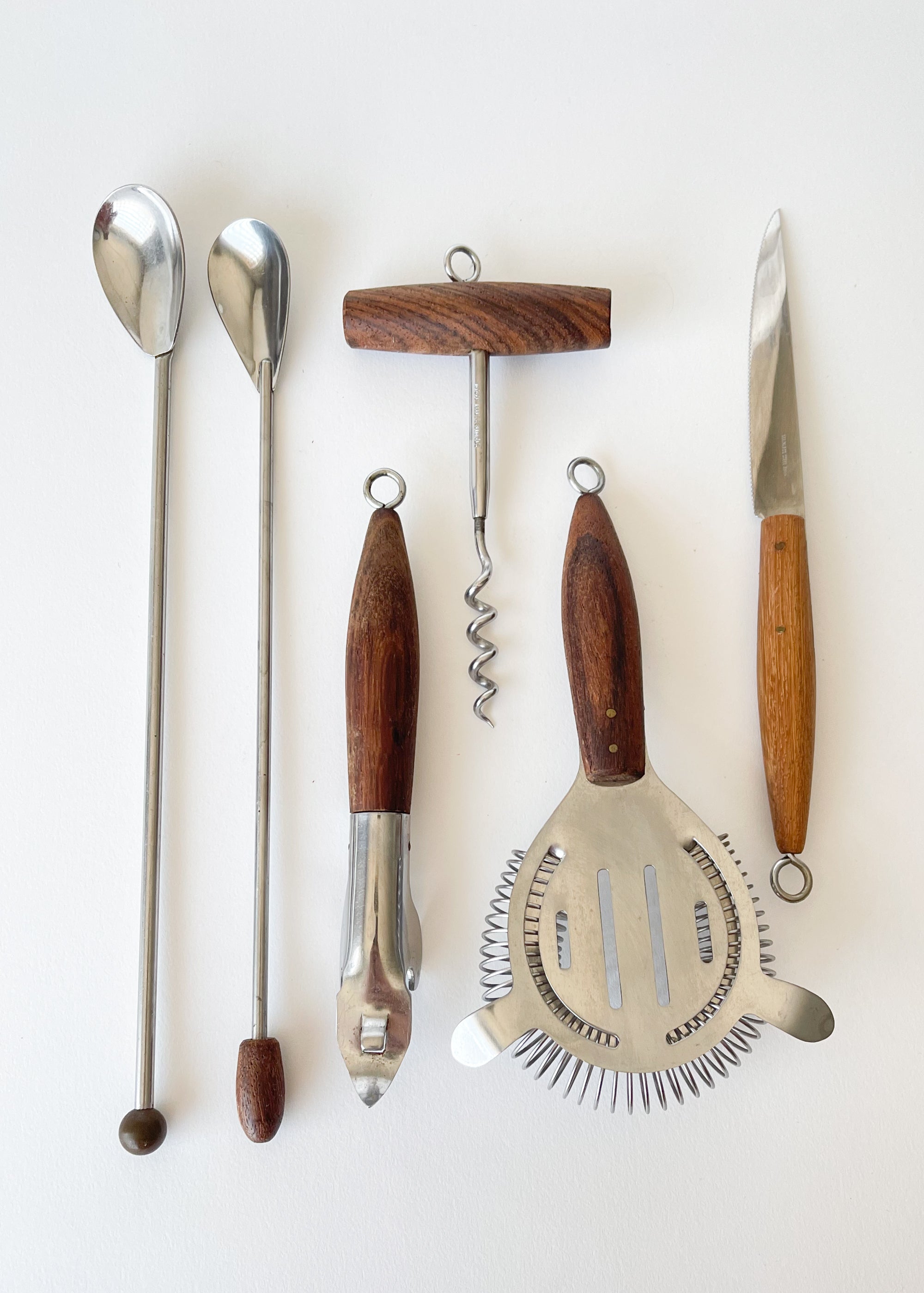 Vintage MCM Teak Bar Tool Set