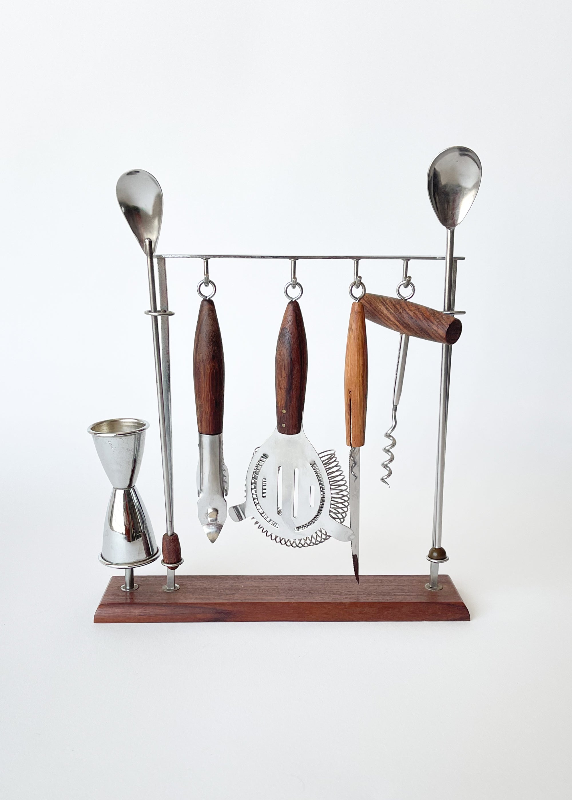 Vintage MCM Teak Bar Tool Set