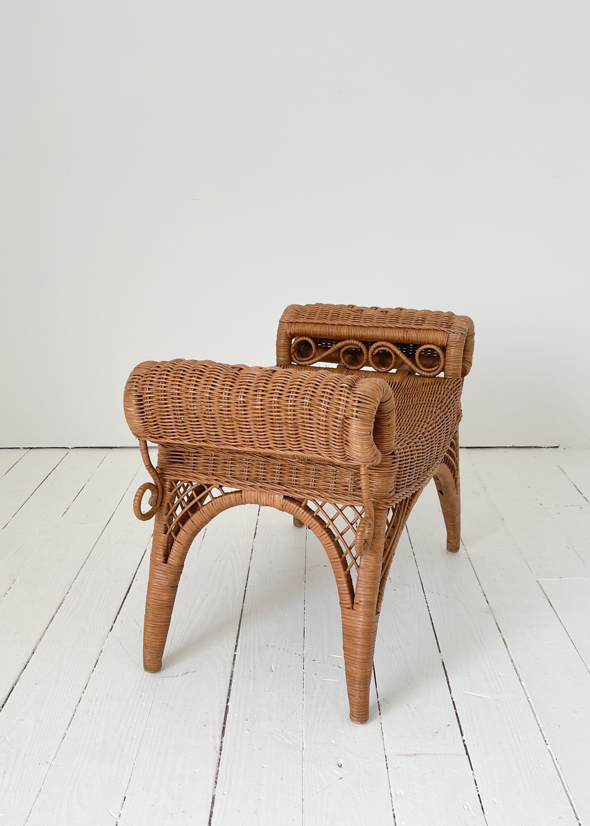 Vintage MCM Wicker Bench