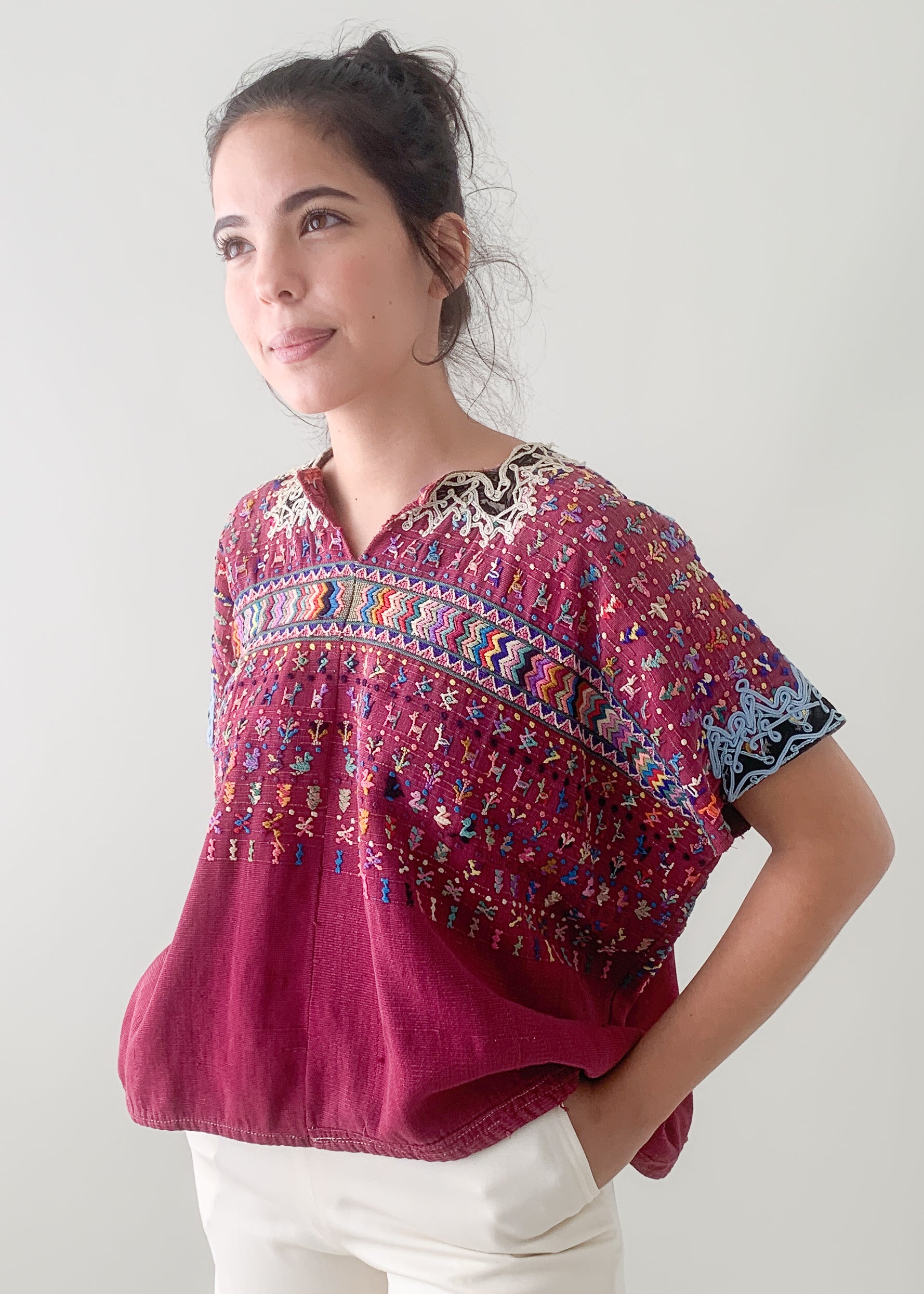 Vintage Maroon Huipil
