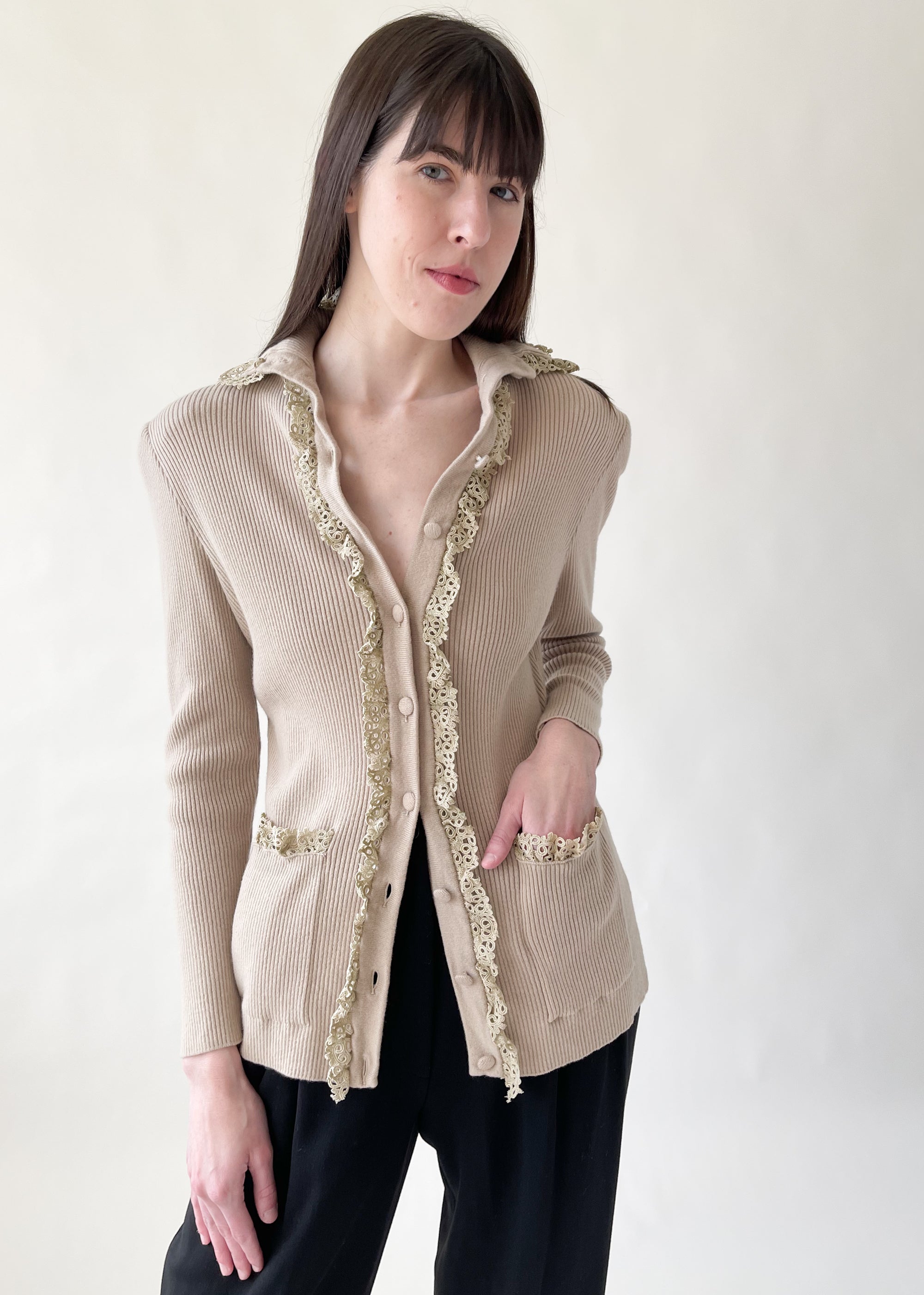Vintage 1980s Valentino Lace Trimmed Cardigan