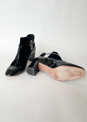 Valentino Black Patent and Velvet T-Strap Boots