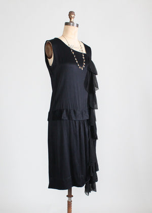 Vintage 1920s Silk Chiffon Waterfall Flapper Dress