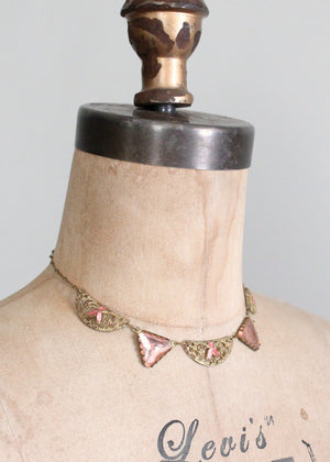 Vintage 1920s Pink Enamel Flapper Necklace