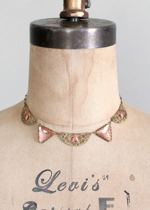 Vintage 1920s Pink Enamel Flapper Necklace