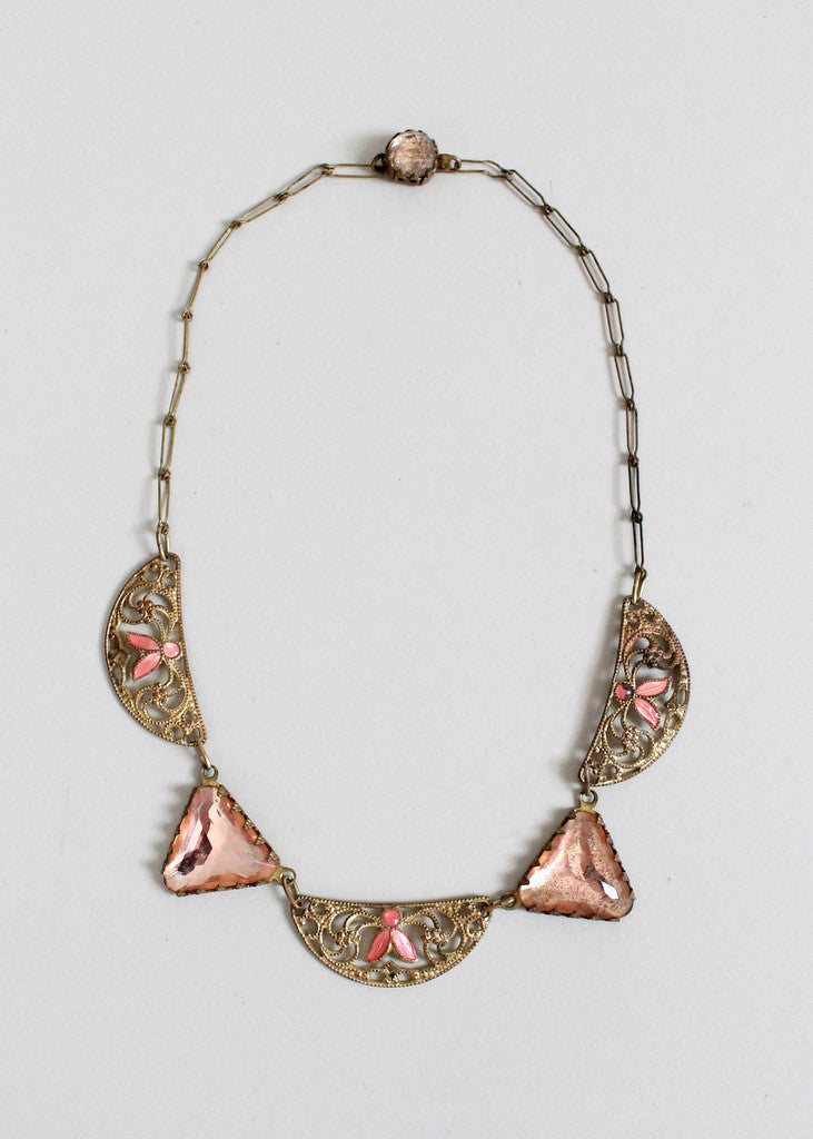 Vintage 1920s Pink Enamel Flapper Necklace