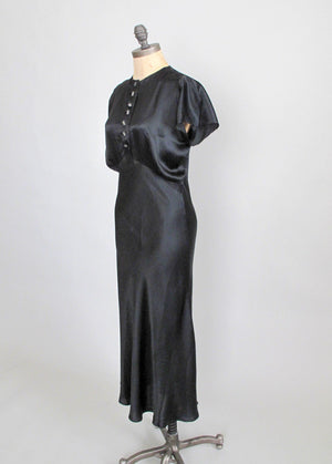 Vintage 1930s Black Liquid Satin Evening Dress
