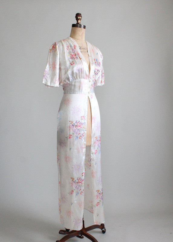 Vintage 1930s Floral Satin Robe - Raleigh Vintage