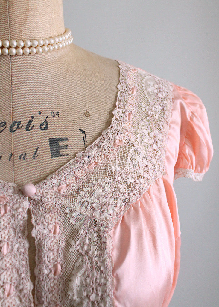 Vintage 1930s Peach Satin and Lace PJ Top