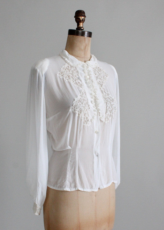 Vintage 1930s Rayon and Lace Shirt