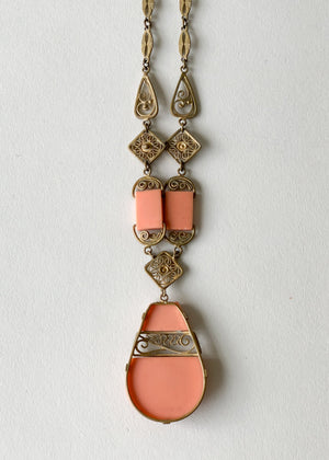 Vintage 1930s Peach and Brass Necklace