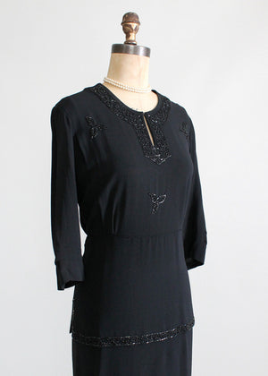 Vintage 1940s Black Crepe Peplum Dress