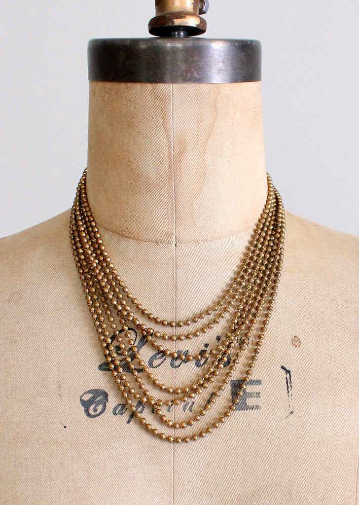 Vintage 1940s Brass Multi Strand Necklace