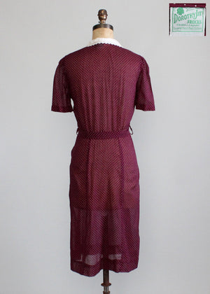 Vintage 1940s NOS Plum Swiss Dot Day Dress