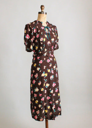 Vintage 1940s Deadstock Floral Rayon Day Dress
