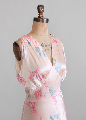 Vintage 1940s Palest Pink Floral Silk Nightgown