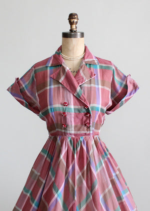 Vintage 1950s Windowpane Plaid Day Dress