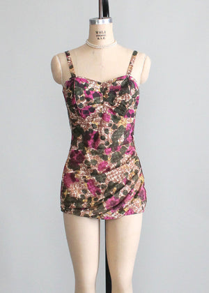 Vintage 1950s Roxanne Floral Pin Up Swimsuit