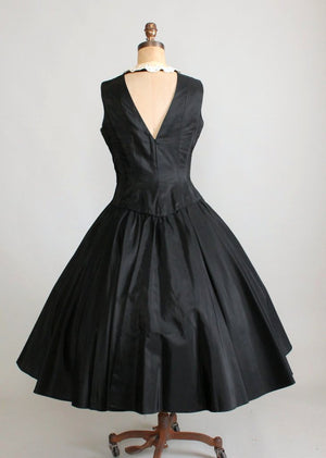 Vintage Early 1950s Black Taffeta Halter Dress with Jacket
