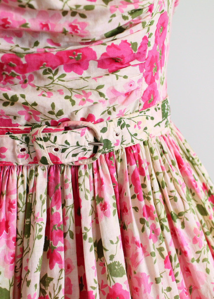 Vintage 1950s Pink Floral Garden Party Dress