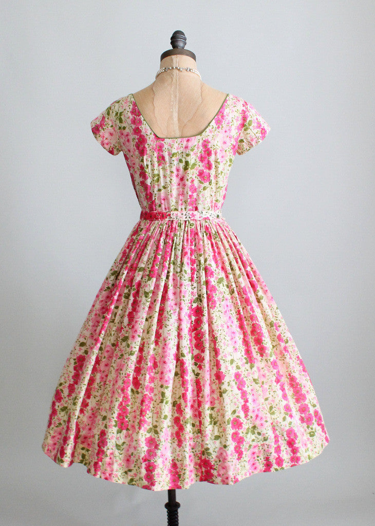 Vintage 1950s Pink Floral Garden Party Dress