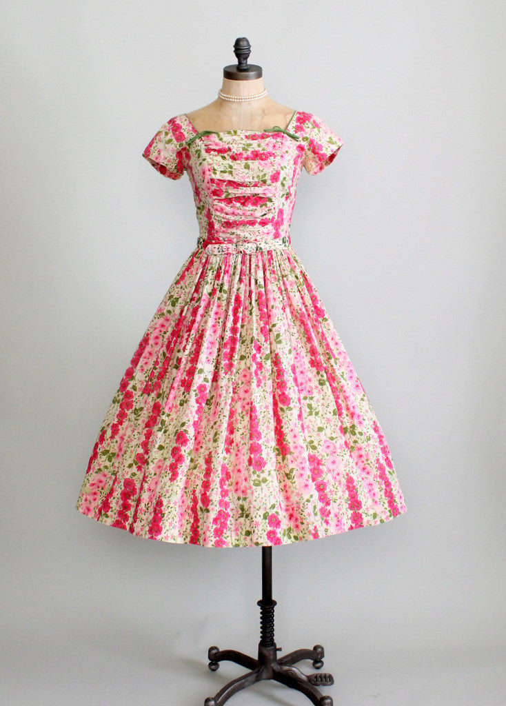 Vintage 1950s Pink Floral Garden Party Dress