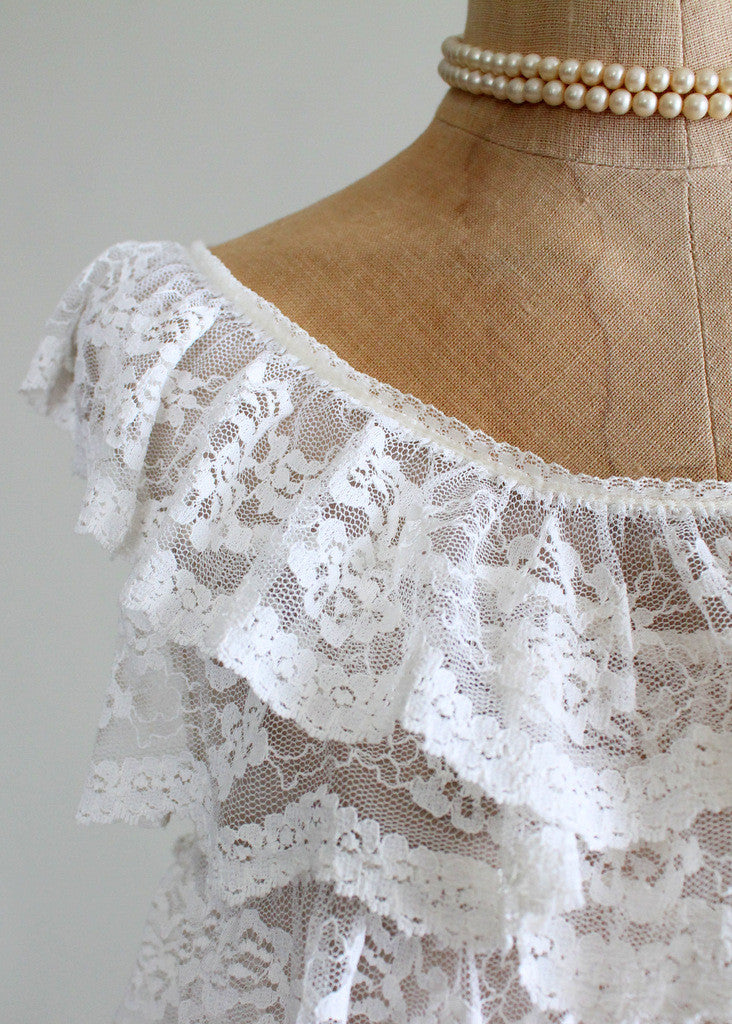 Vintage 1960s White Lace Ruffle Nightie and Bloomers