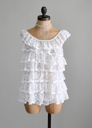 Vintage 1960s White Lace Ruffle Nightie and Bloomers