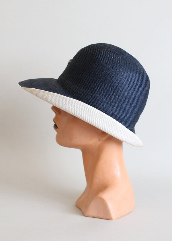 Vintage 1960s Navy & White Mr. John MOD Cloche Hat - Raleigh  display picture 3