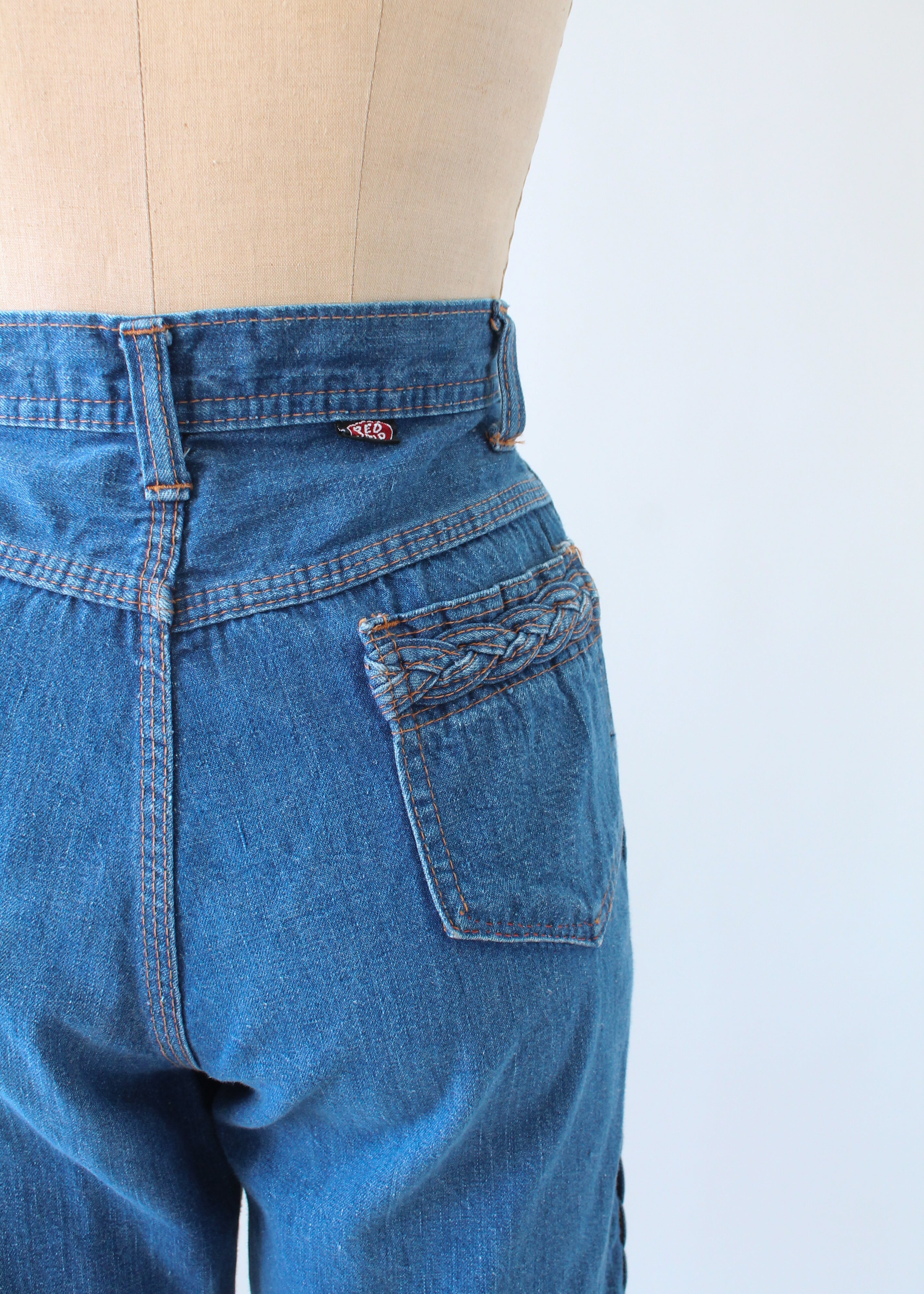 Vintage 1970s Red Snap Bell Bottom Jeans