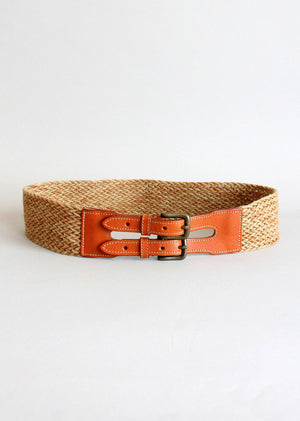 Vintage Leather and Cotton Wide Cinch Belt