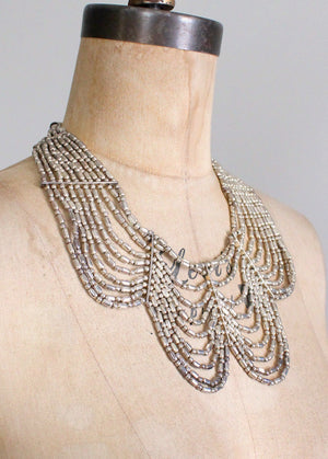 Vintage Silver Beaded Tribal Statement Necklace
