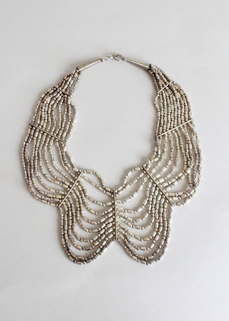 Vintage Silver Beaded Tribal Statement Necklace