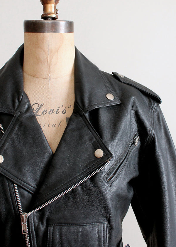 Vintage Black Leather Cropped Biker Jacket - Raleigh Vintage