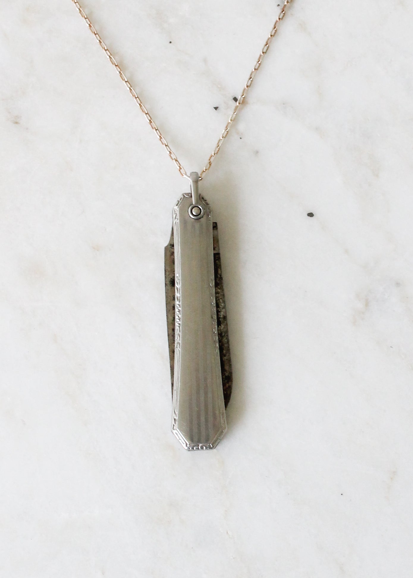 Vintage 1930s Engraved Pocket Knife Necklace