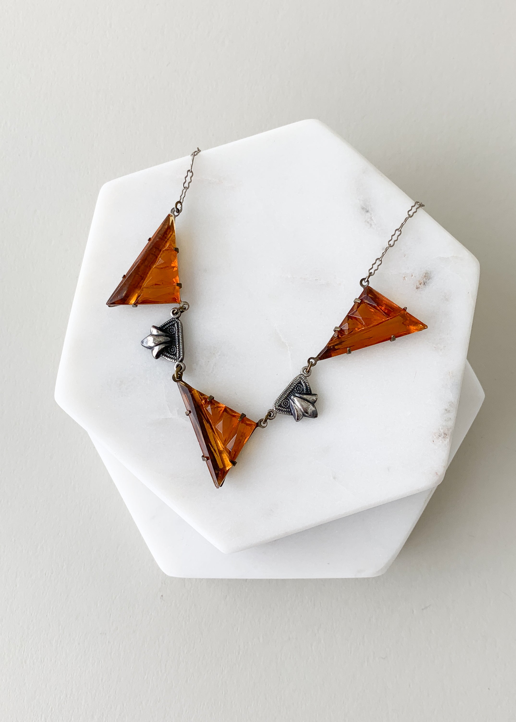 Vintage 1930s Deco Amber Glass Necklace