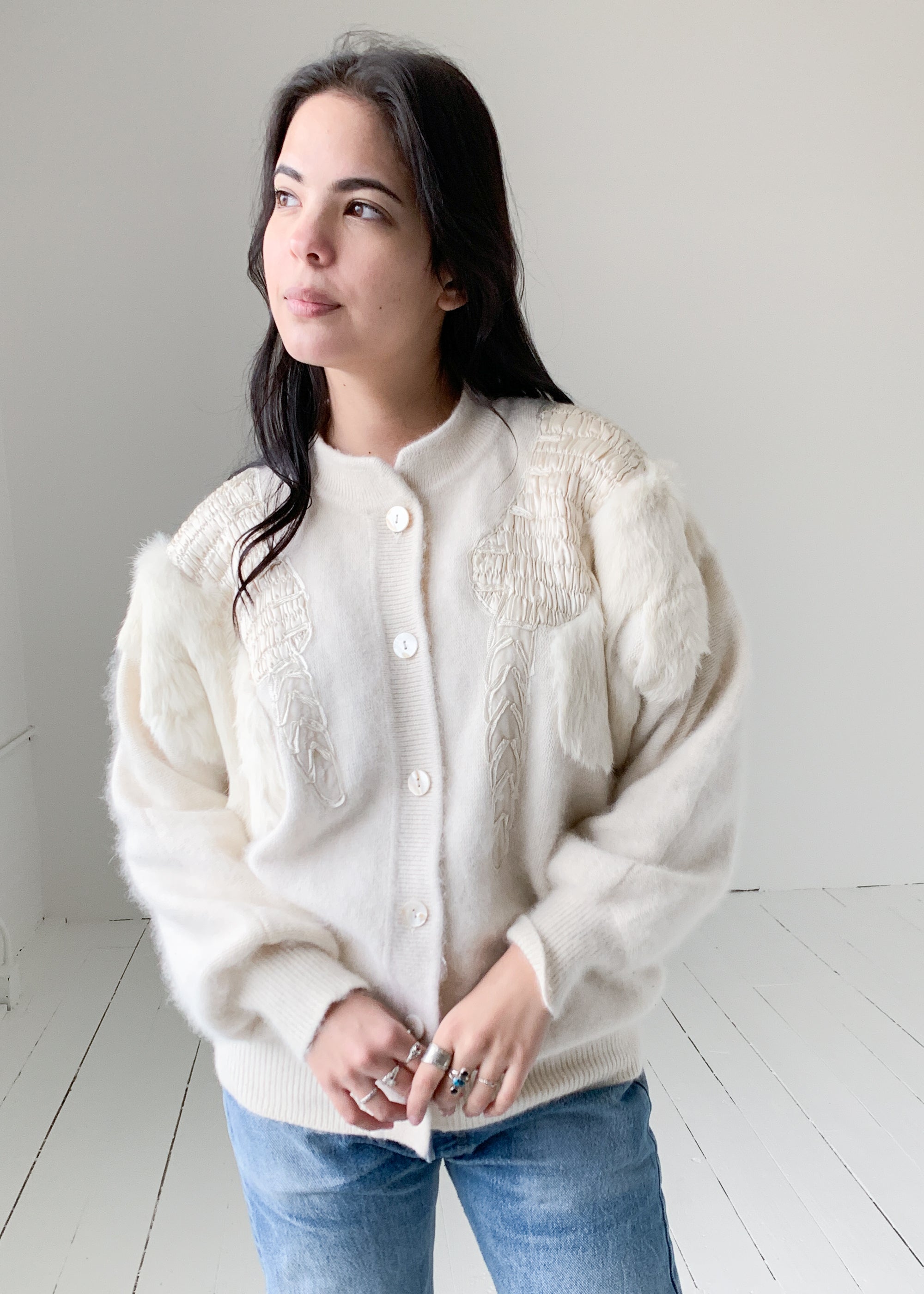 Vintage Angora and Fur Cardigan