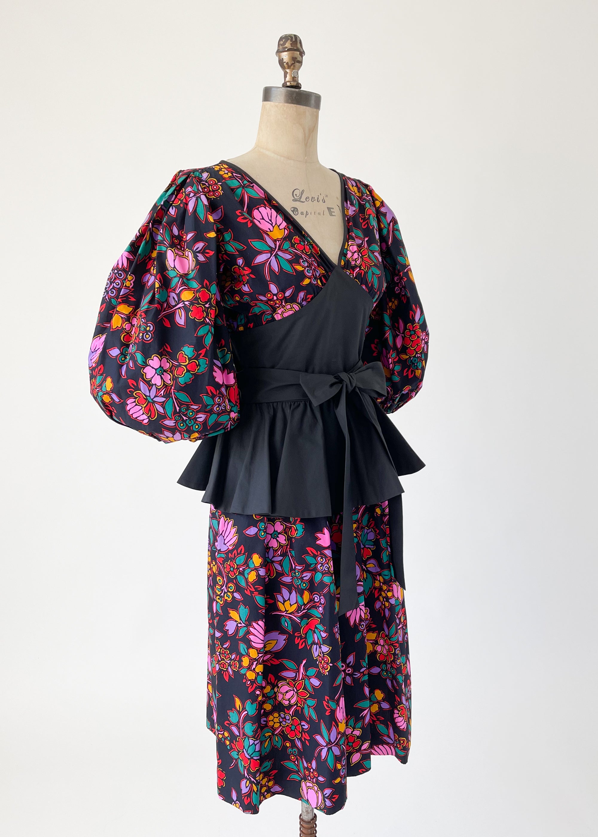 Vintage Early 1980s YSL Cotton Peplum Dress