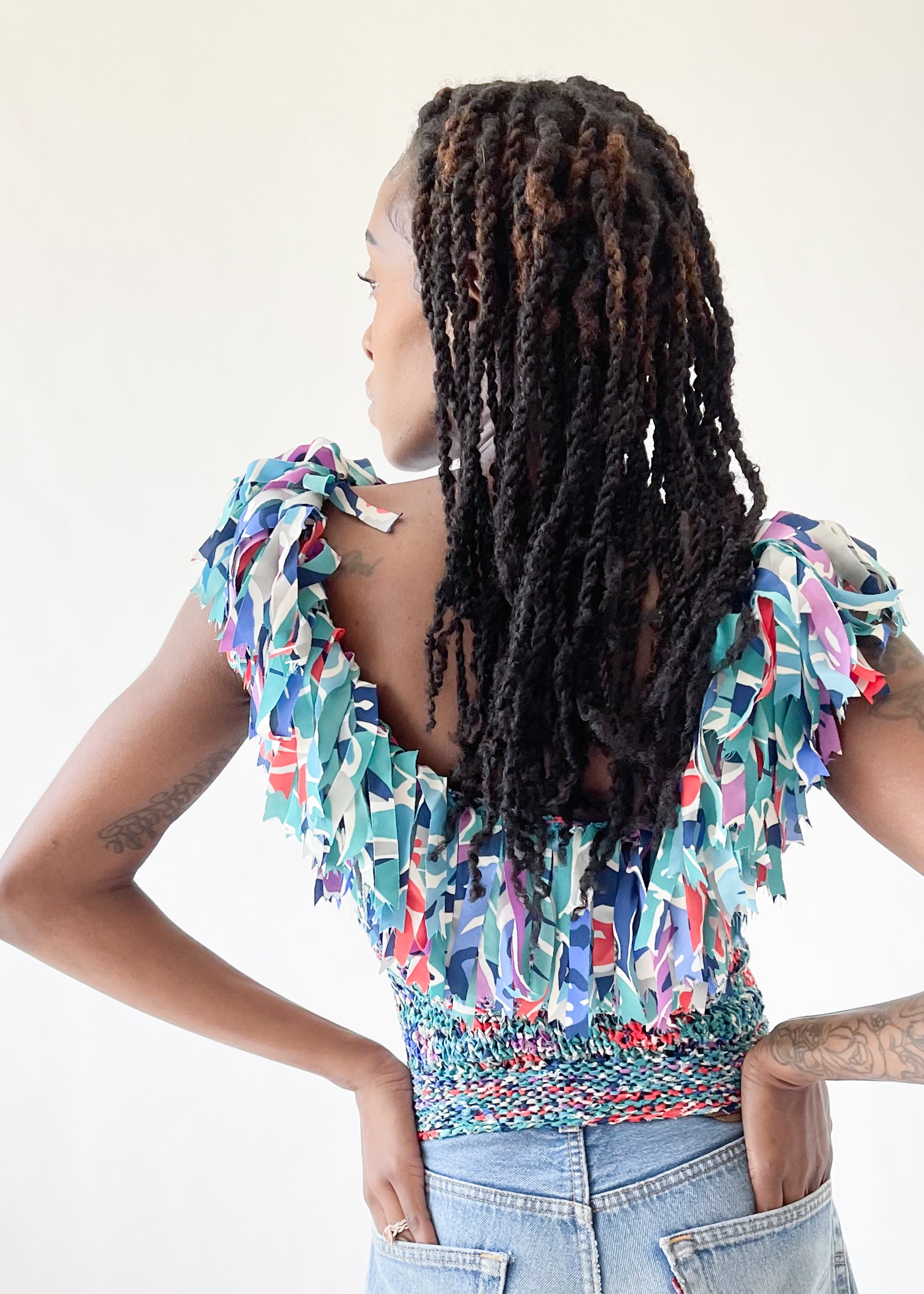 Vintage 1980s Silk Woven Fringe Tank Top