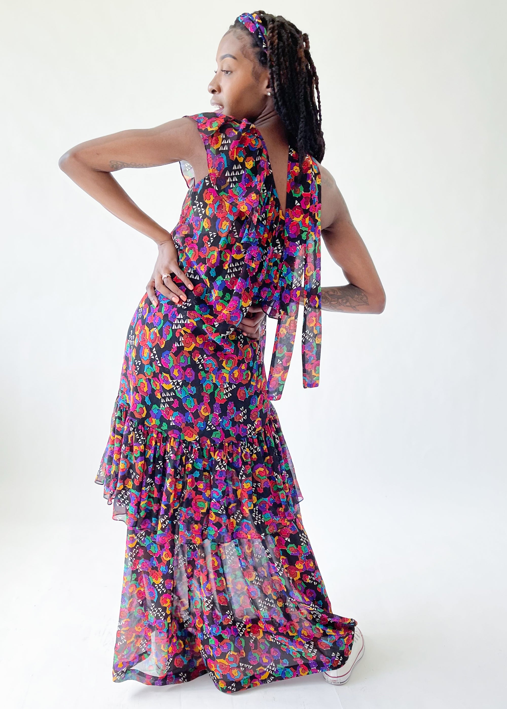 Vintage 1980s YSL Silk One Shoulder Dress Set