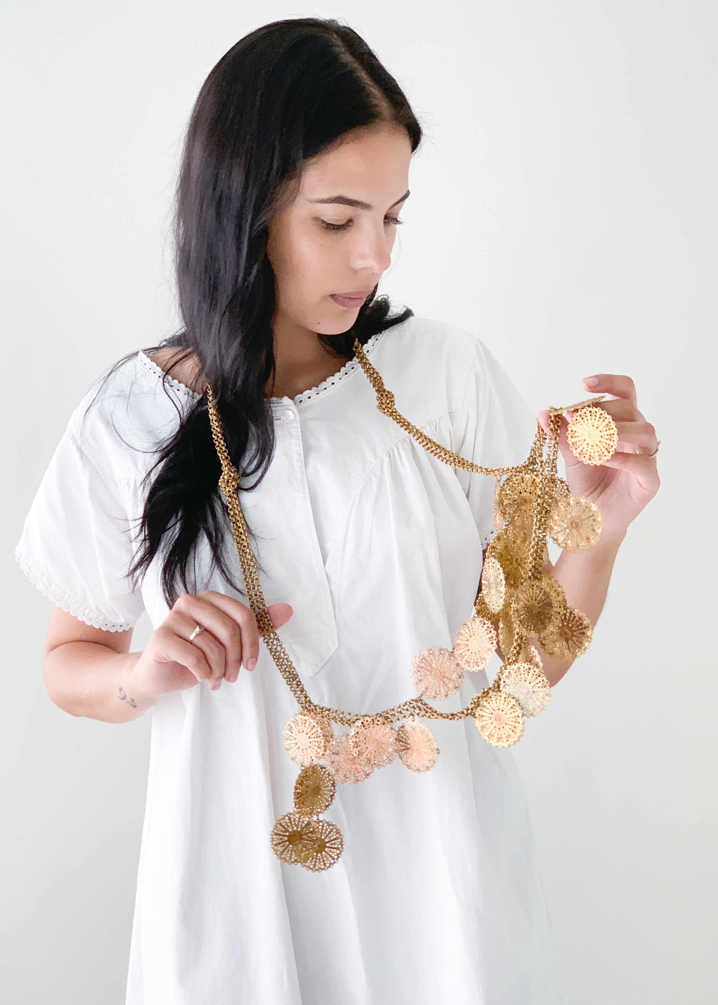 Vintage Brass Dangles Statement Necklace