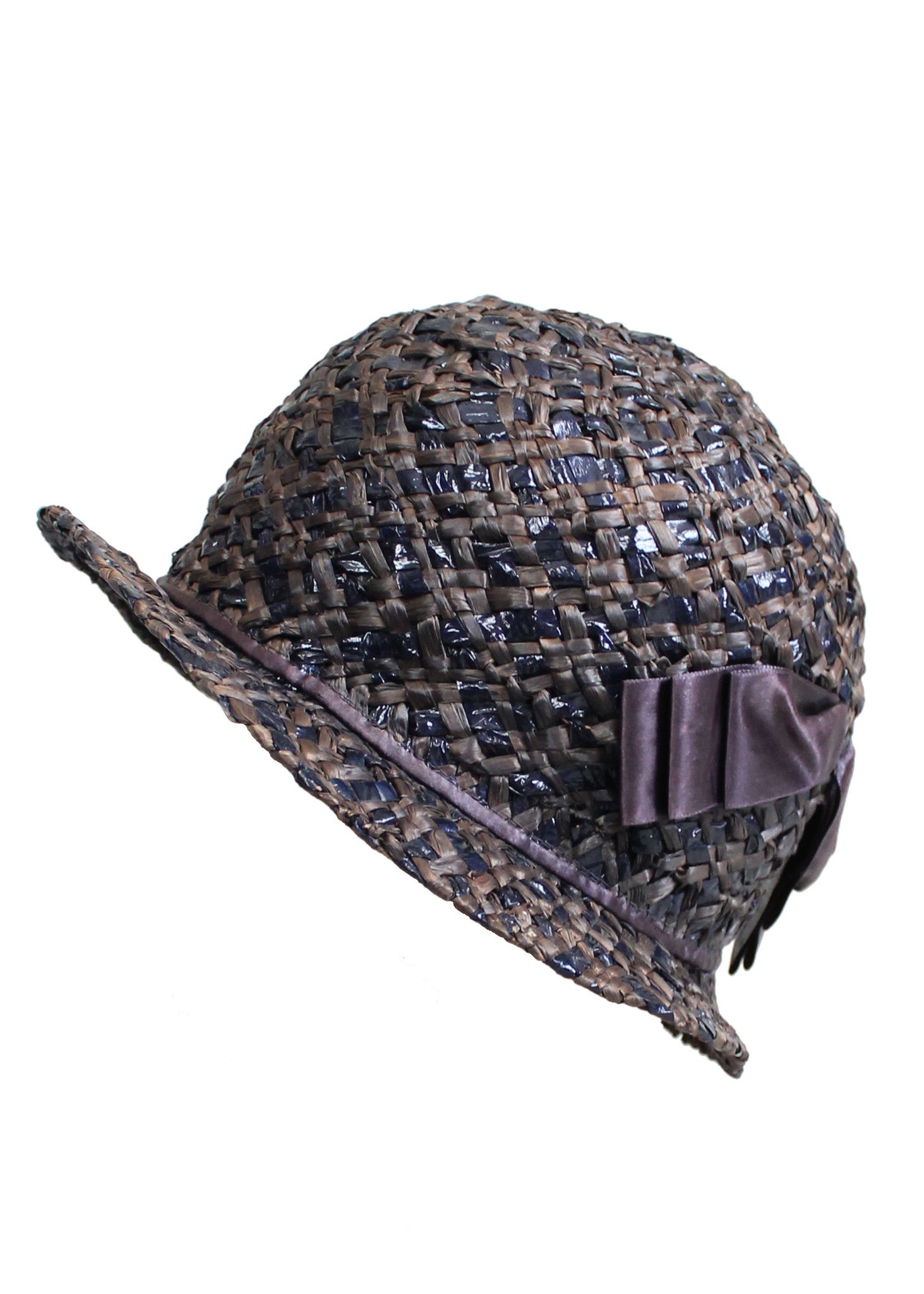 Vintage 1920s Navy and Grey Straw Cloche Hat
