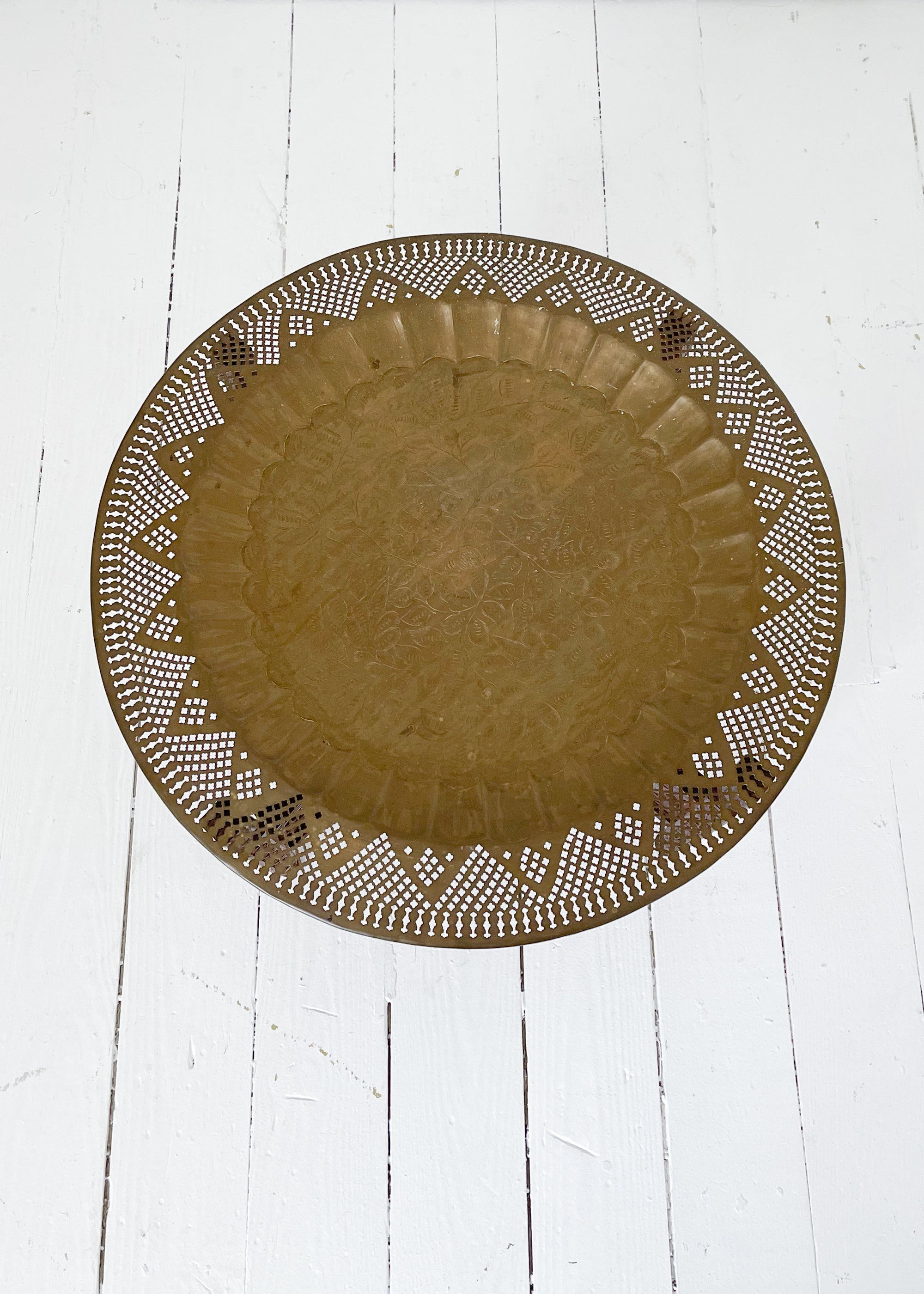 Vintage Moroccan Folding Brass Tray Table