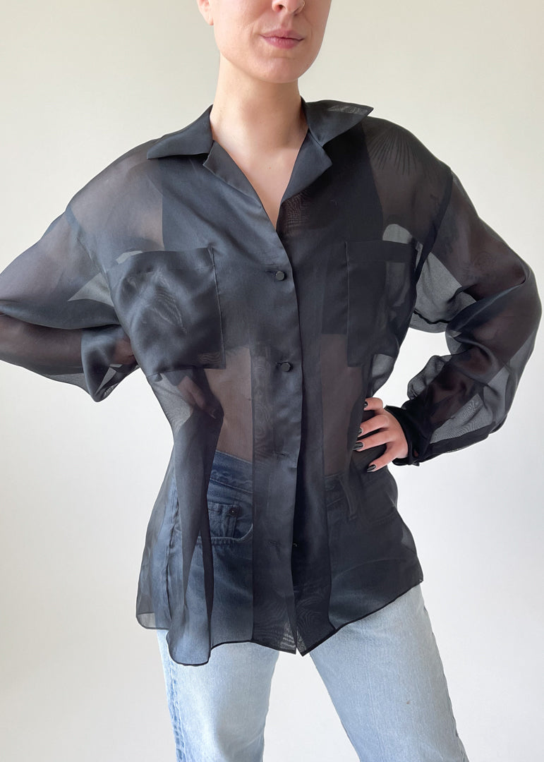 Vintage Sheer Black Oversized Shirt