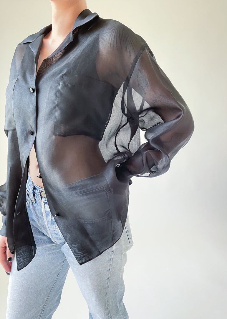 Vintage Sheer Black Oversized Shirt