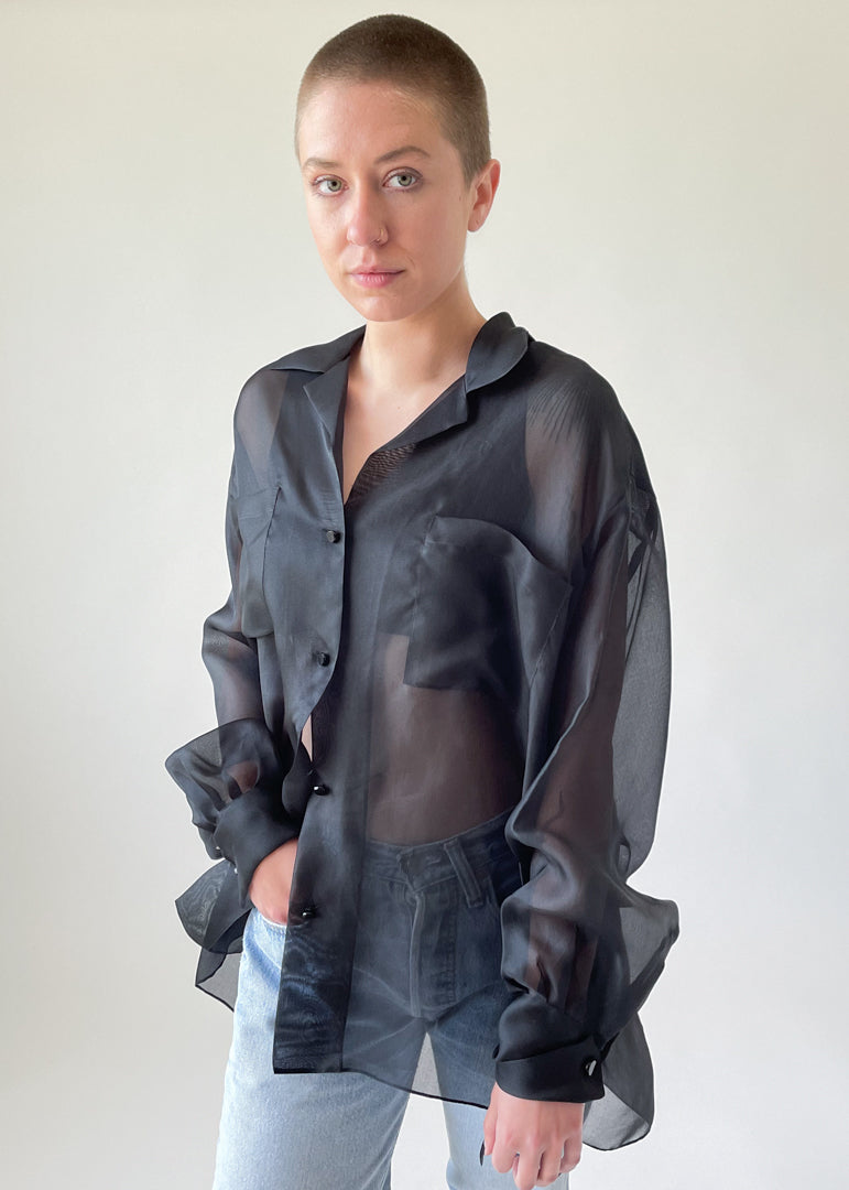 Vintage Sheer Black Oversized Shirt