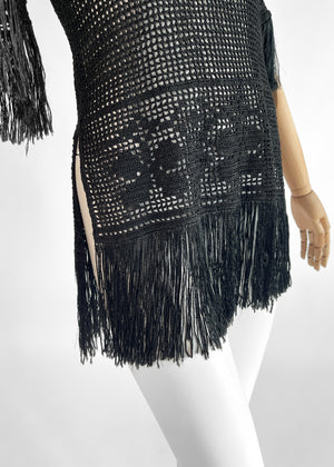Vintage 1920s Crochet Knit Top with Fringe