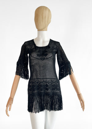 Vintage 1920s Crochet Knit Top with Fringe