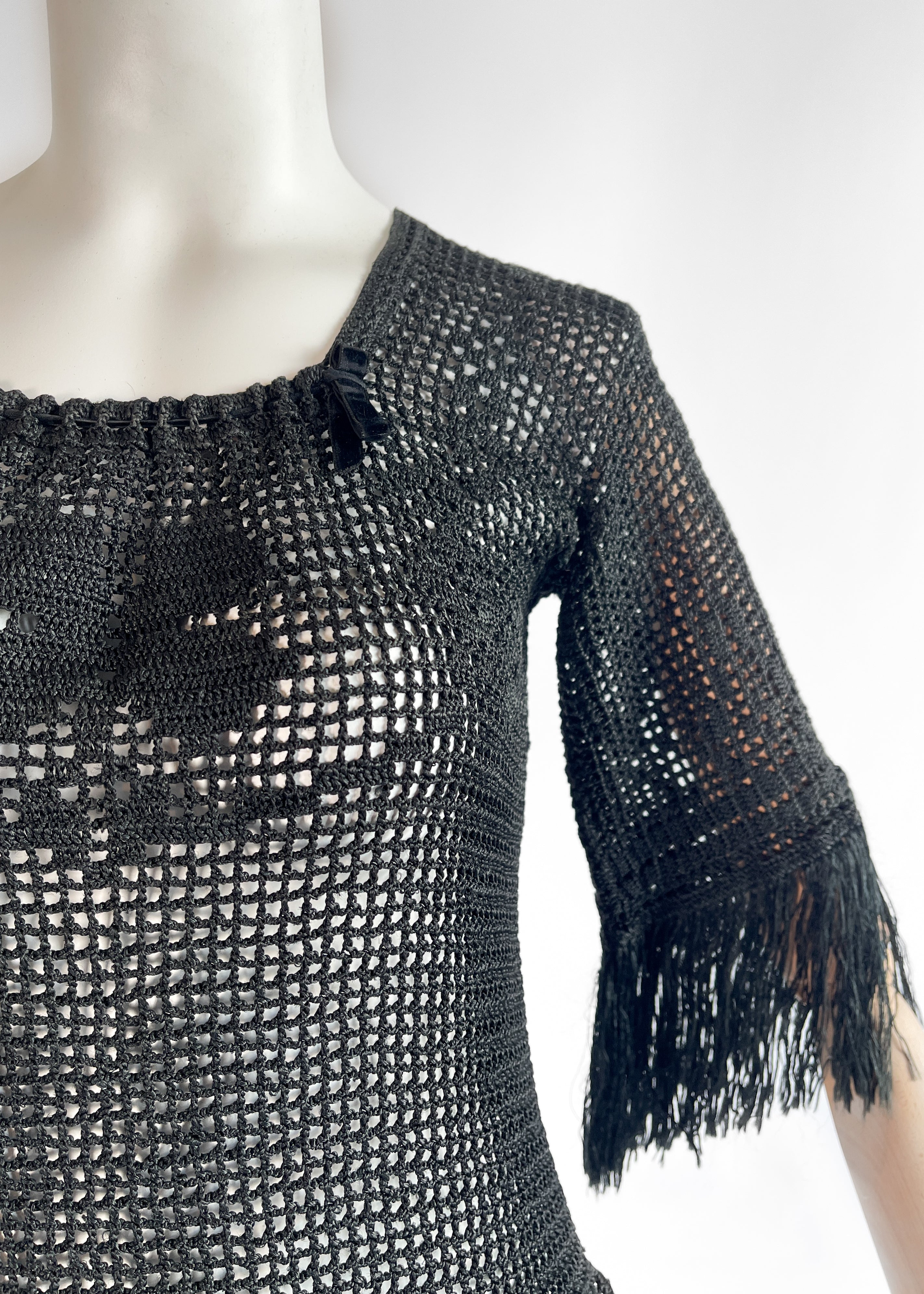 Vintage 1920s Crochet Knit Top with Fringe