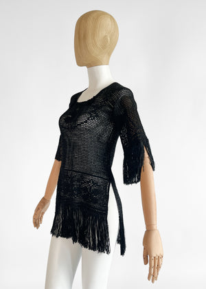 Vintage 1920s Crochet Knit Top with Fringe
